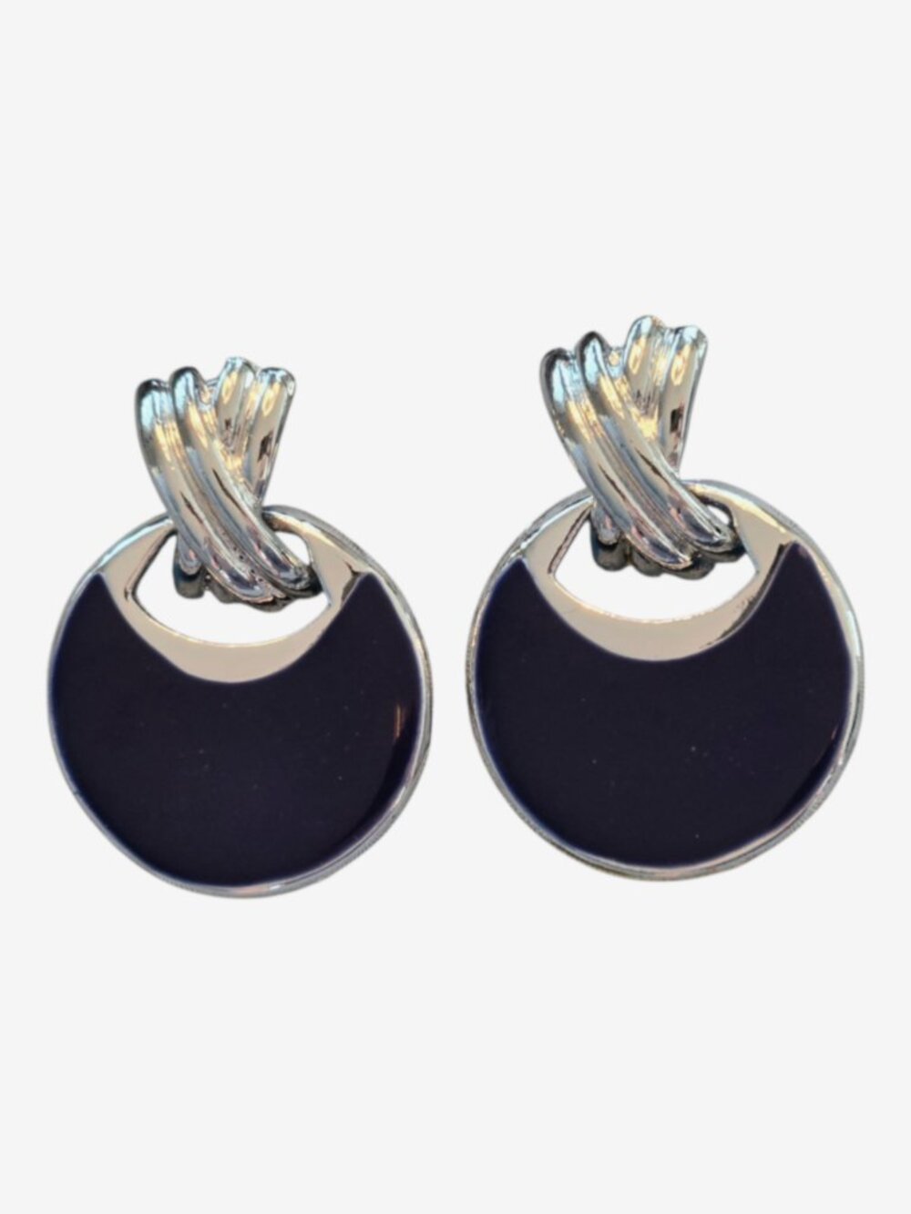 Cloisonne Drop Earrings Vintage Purple with Silver Tone Pierced
